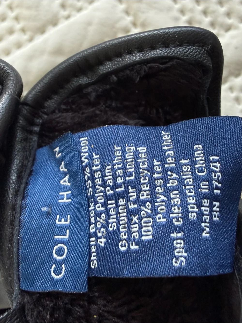 Cole Haan Black Wool-Blend Gloves with Gold Logo